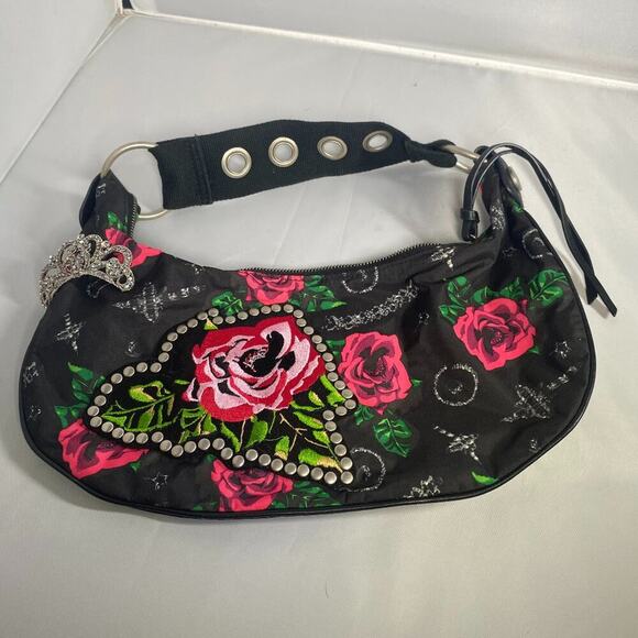 Betsey Johnson Y2K Black Tattoo Flowers Flash  Betseyville Bag - Picture 1 of 4